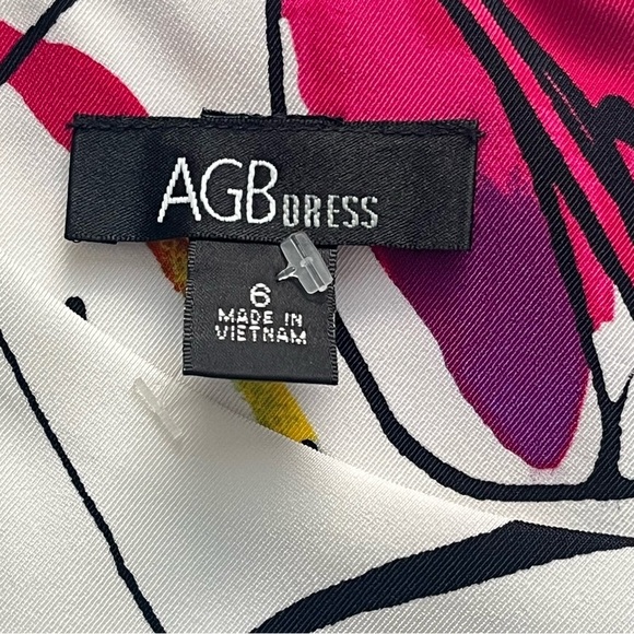 AGB Abstract Floral Pattern Sheath Dress Size 6 White Pink Fuchsia Yellow Blue - Picture 2 of 7